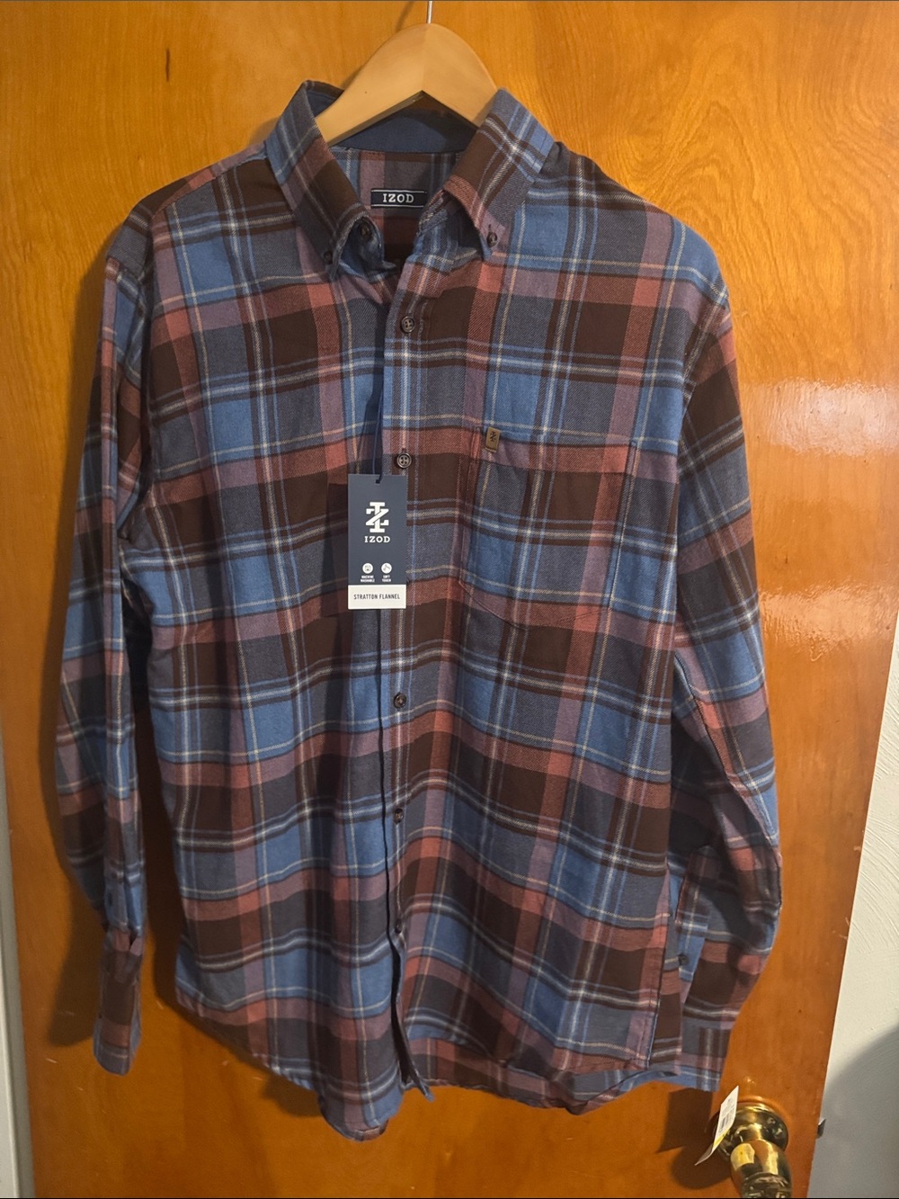 Izod Flannel Shirt Mens Medium Plaid Navy Orange